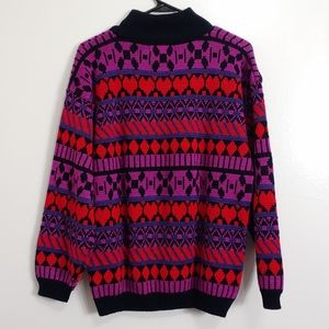 Vintage 90s colorful graphic hearts sweater